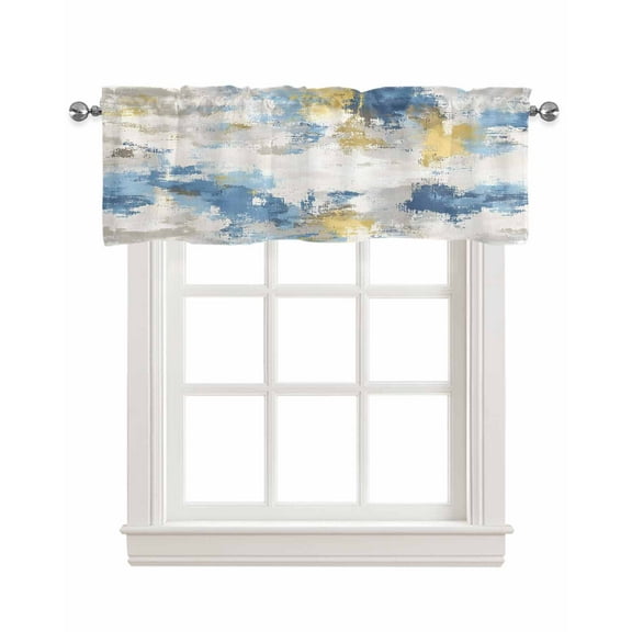 Blue Yellow Beige Kitchen Valances for Windows Farmhouse Linen Window Valance Curtain for Living Room Window Treatment Retro Abstract Modern Art Painting Valance Rod Pocket Topper Drape, 54 x 18 Inch