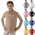 thumbnail image 5 of XAOWF Child Boys Casual Shirt Solid Color Long Sleeve Slim Fit Comfortable Breathable Turndown Collar Button Down Shirt Teen Boy Stylish Tops 2025 3-4 Years, 5 of 5