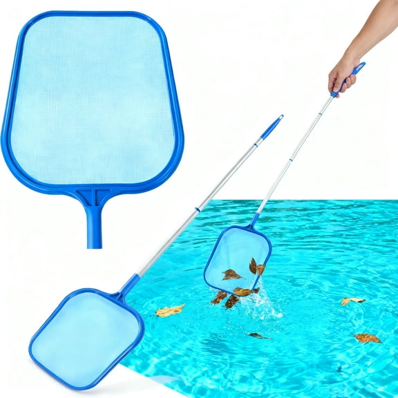 Swimming Pool Skimmer Net, Leaf Rake Net with 5 Section Telescopic Aluminum Pole for Fast Cleaning Ponds, Hot Tub