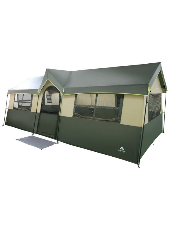 Ozark Trail Hazel Creek 12 Person 3-Room Cabin Tent, 20' x 9' x 84", Green