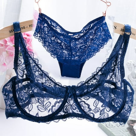

Meterk New Women Lace Gauze Bra Sets Push Up 3/4 Cup Hook-and- Eye Breathable Ultra-thin bra Lingerie Underwear With Brief