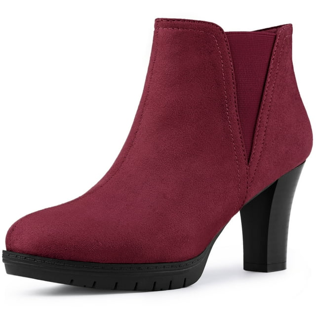 Unique Bargains Women's Round Toe Chunky Heels Chelsea Ankle Boots