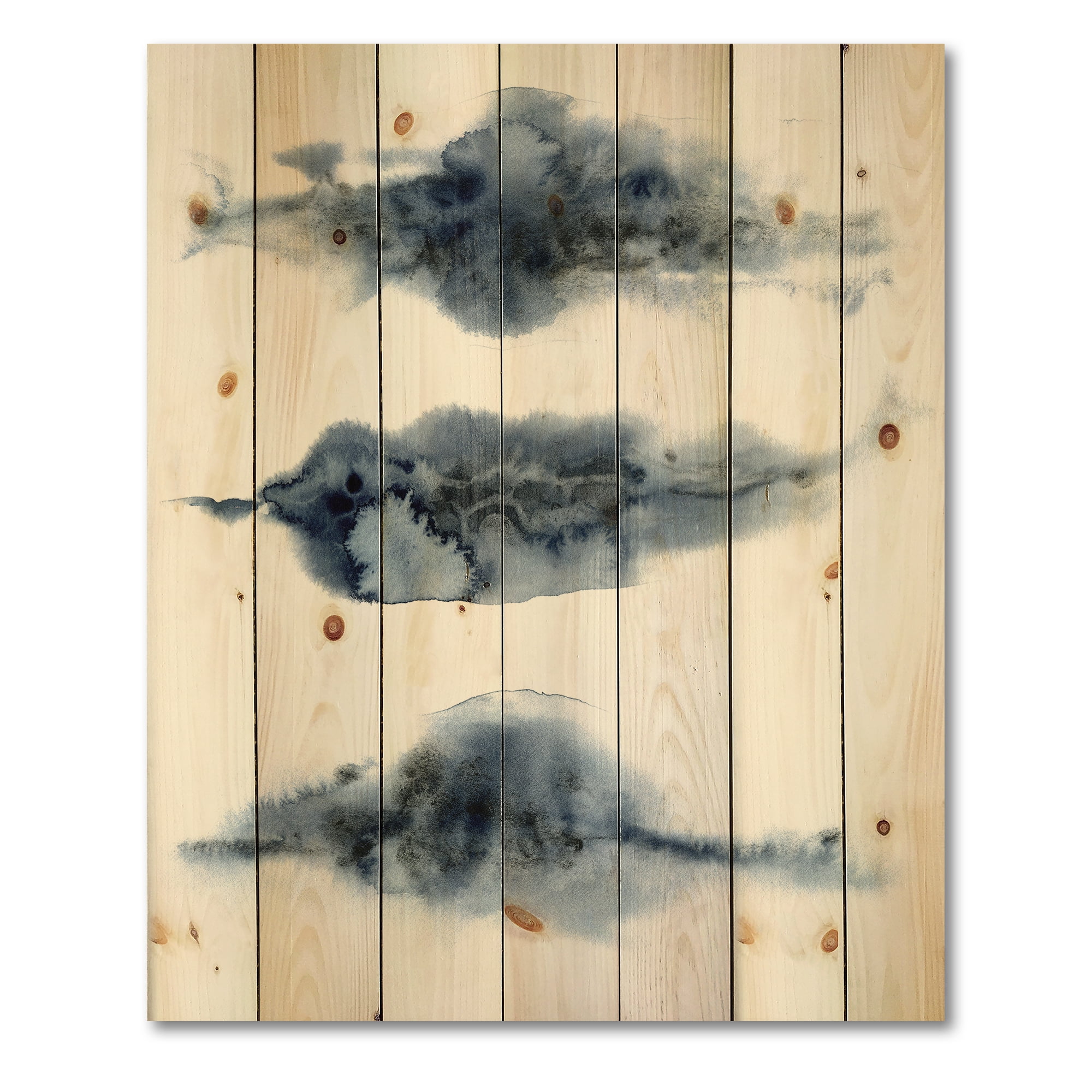 Designart 'Abstract Of Clouds Dark Blue Colored V' Modern Print on Natural Pine Wood