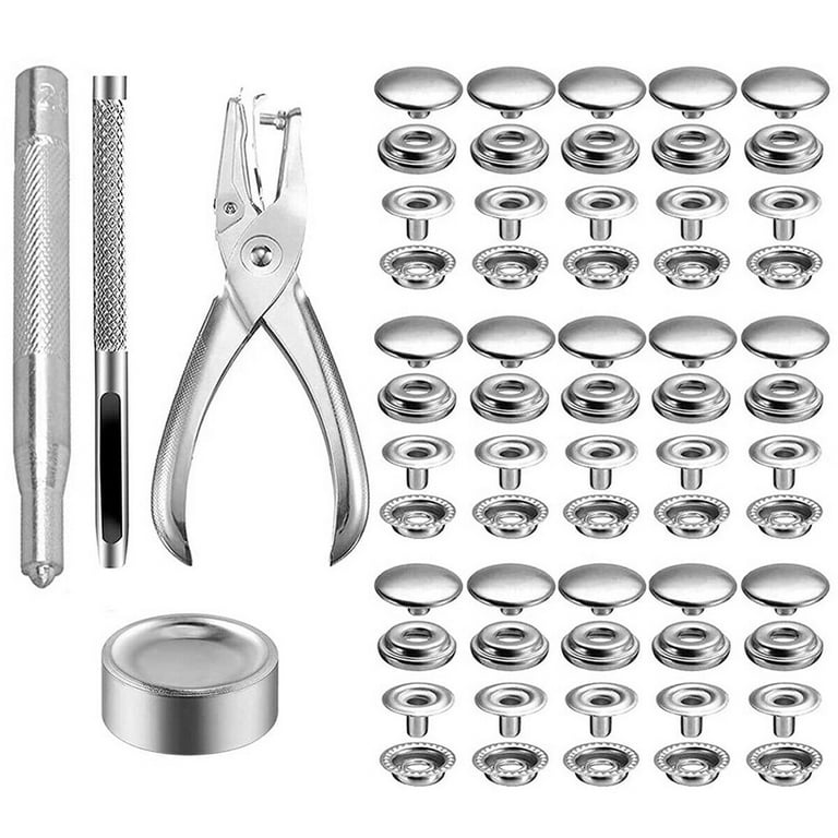 100Pcs Snap Fasteners Button Snap Studs with Punch Pliers Clothing