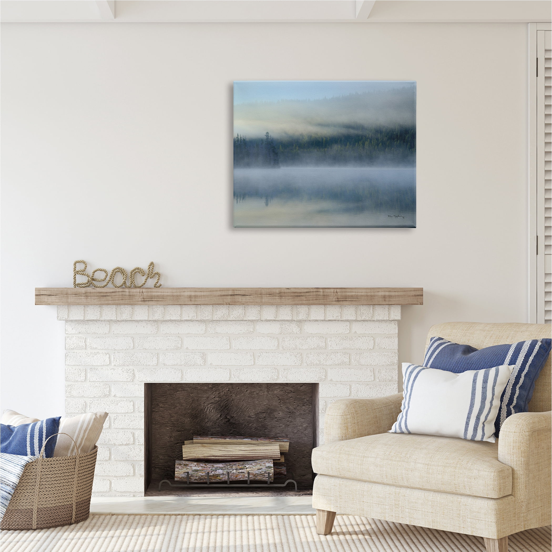 Stupell Industries Foggy Mountain Lake Scenery Nature Photography Gallery Wrapped Canvas Print Wall Art, 40 x 30