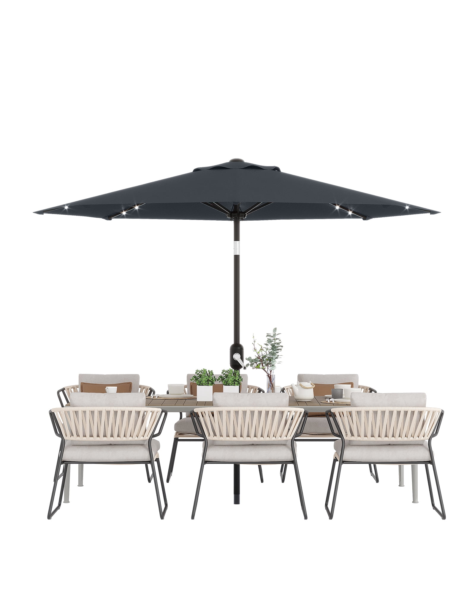 10 Ft Patio Umbrella With Solar Lights, 8 Sturdy Ribs, Table Umbrella with Push Button Tilt and Crank, UV Protection Waterproof, for Garden, Backyard, Poolside