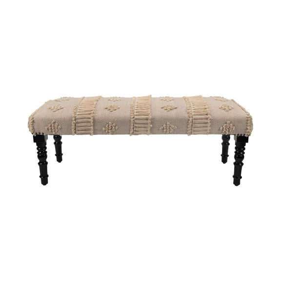Laddha Home Designs 47" Blue and Cream Over Tufted Rectangular Bench