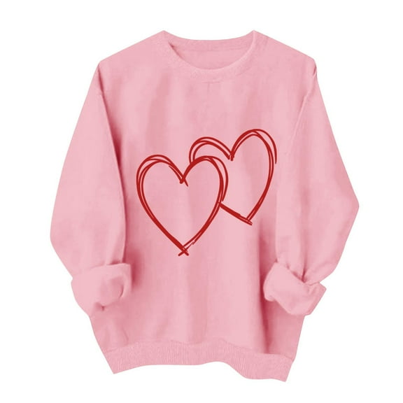 mihongmao Valentine T Shirts for Women Round Neck Fall Printed Printed Hoodie Long Sleeved Pink M