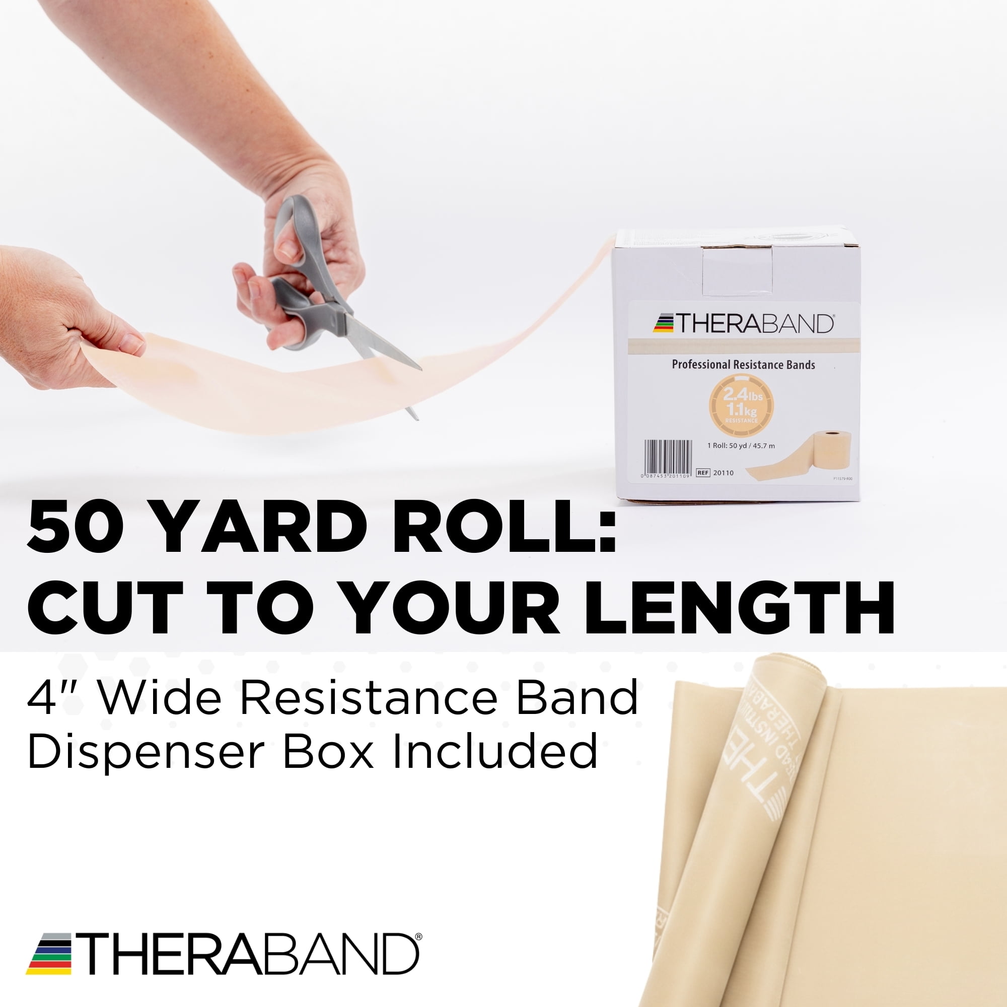 THERABAND Resistance Band, Tan, Extra Light, 50-Yard Roll, Elastic Band for Strength Training, Stretching, Yoga, Pilates, Physical Therapy, Portable & Cut-to-Length, Color-Coded Levels