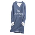 thumbnail image 4 of Ftwytp Womens Plus Size Sweatshirts Fall Winter Long Sleeve V Neck Pullover Blouses Letter Print Fleece Thicken Hoodless Warm Tops Shirt Fashion Blouse Causal Pullover Long Sleeve Tops Blue, 4 of 5