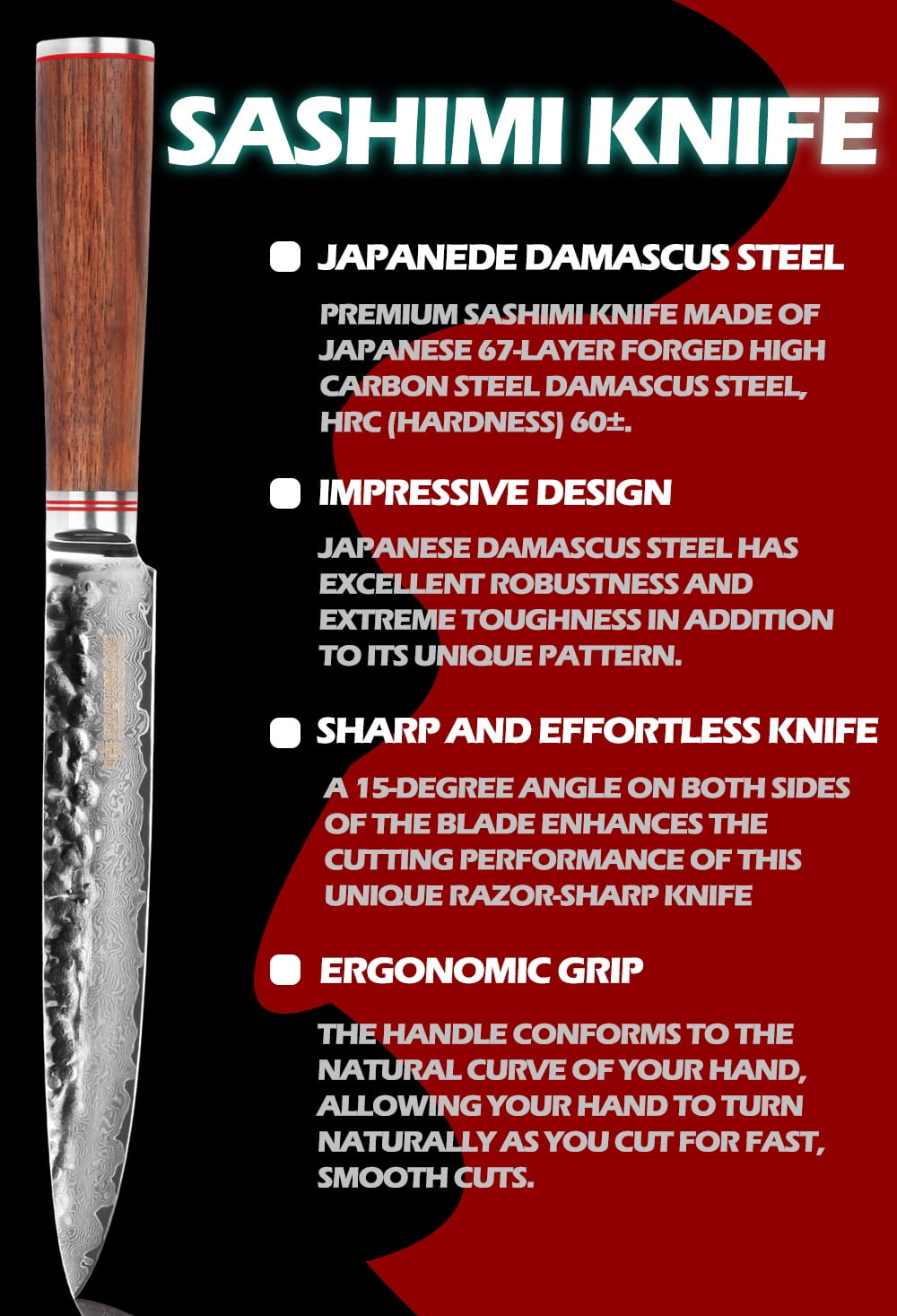 YOUSUNLONG Damascus Steel 8-Inch Japanese Sashimi & Sushi Carving Knife