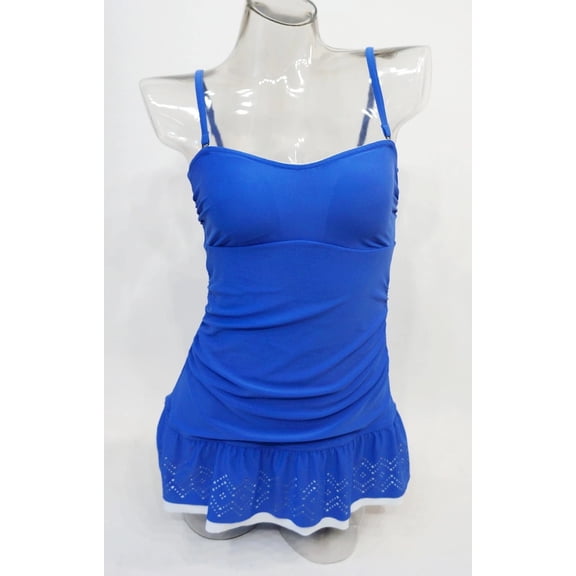Croft & Barrow Blue Laser-Cut Skirt Bandeau One-Piece Hip Minimizer Swim Dress Swimsuit 6