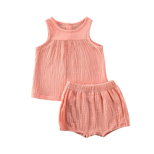ITFABS Bébé Fille Garçon Coton Lin Débardeurs Sans Manches + Mini Ensemble Short