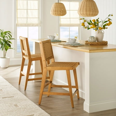 Better Homes & Gardens Vista Woven Counter-Height Stools 2 Pack, Light Honey Finish