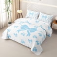 thumbnail image 3 of Erosebridal Cartoon Ribbon Bed Spread Queen for Girls Boys, Butterfly Knot Queen Coverlet Set, White Blue, 3-Piece, 3 of 7
