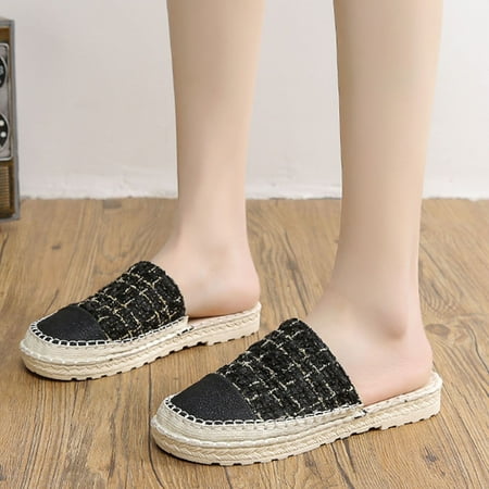 

Cathalem Slippers for Women Hard Sole Slip on Fashion Summer Women Slippers Round Toe Fisherman Style Women Summer Slippers Black 6.5