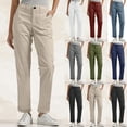thumbnail image 1 of Women's Solid Color Elastic Waist Pants Mid Rise Tummy Smoothing with Belt Loops Casual Work Slacks for Office Travel or Daily Wear Versatile JASKFLY Red 3XL, 1 of 9