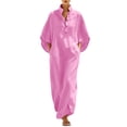 thumbnail image 2 of Guieoi Womens Dresses Fall Plus Size Loose Casual Cotton-Linen 3/4-Sleeve V-Neck Dress Flowy Maxi Dresseses Pink L, 2 of 8