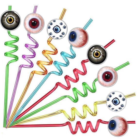 Drinking Straws Bloody Scary Eyeball Party Favors Reusable Plastic Beverages Birthday Supplies Decoration 8pcs