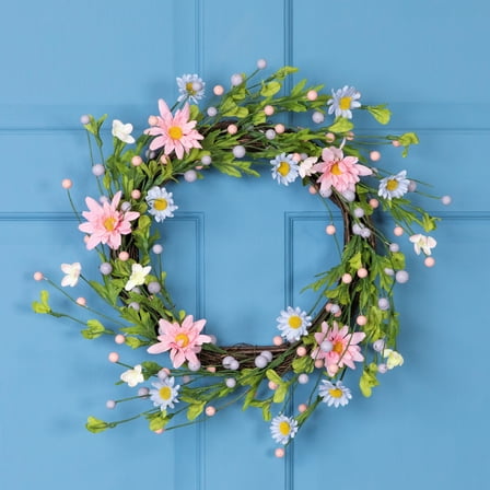 Northlight 12" Unlit Green/Pink Artificial Floral Christmas Twig Wreath