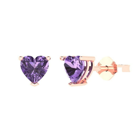 1 ct Push-Back Stud Earrings for Women | 5mm Heart Cut Simulated Alexandrite | 18K Rose Gold