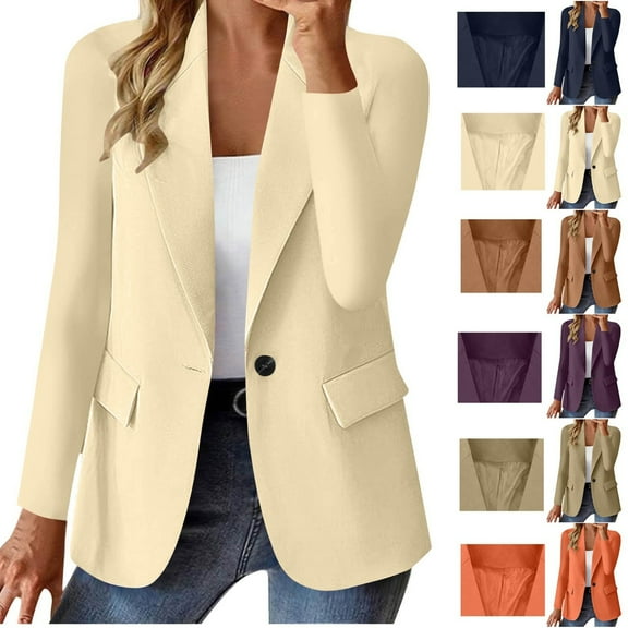 Gamivast Blazer And Suit Jackets for Women Dressy One Button Notch Lapel Collar Work Jacket Fitted Long Sleeve Open Front Teacher Outfits Womens Business Casual Clothing