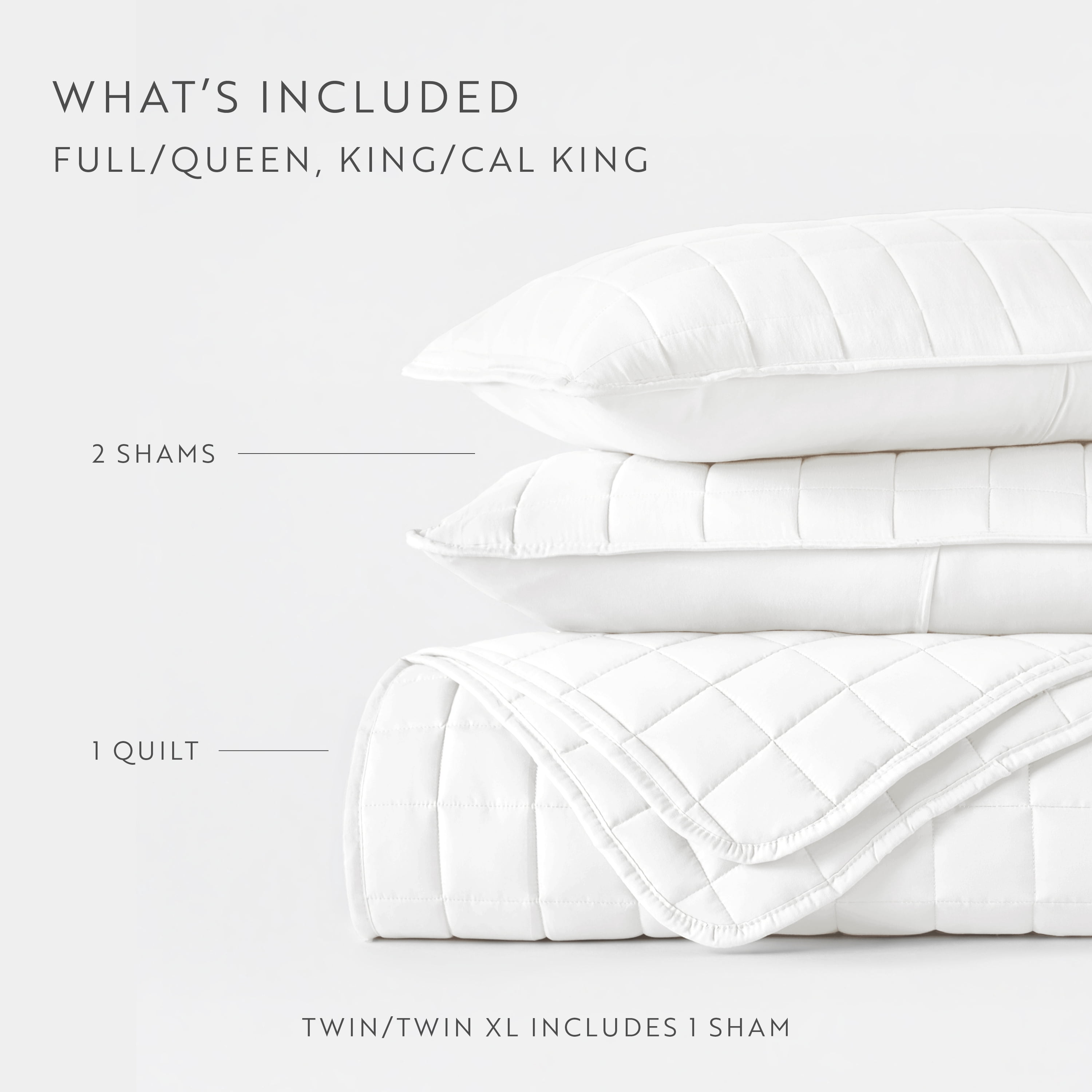 Noble Linens White Square Pattern Quilted Coverlet Set, Full/Queen