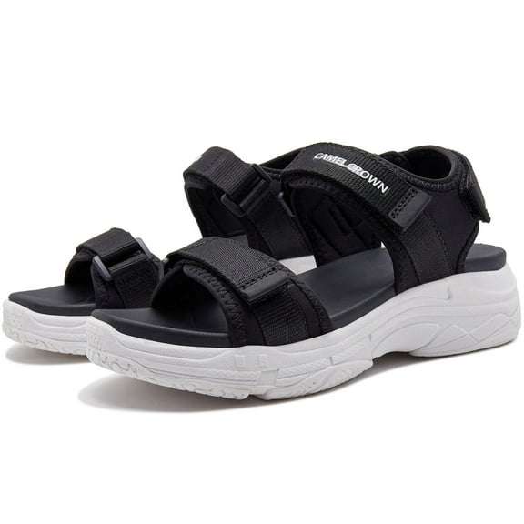 CAMEL Womens Hiking Sandals Comfortable Walking Sandals Open Toe Adjustable Velcro Sport Slingback Platform Casual Shoes Footbed Sandals Black