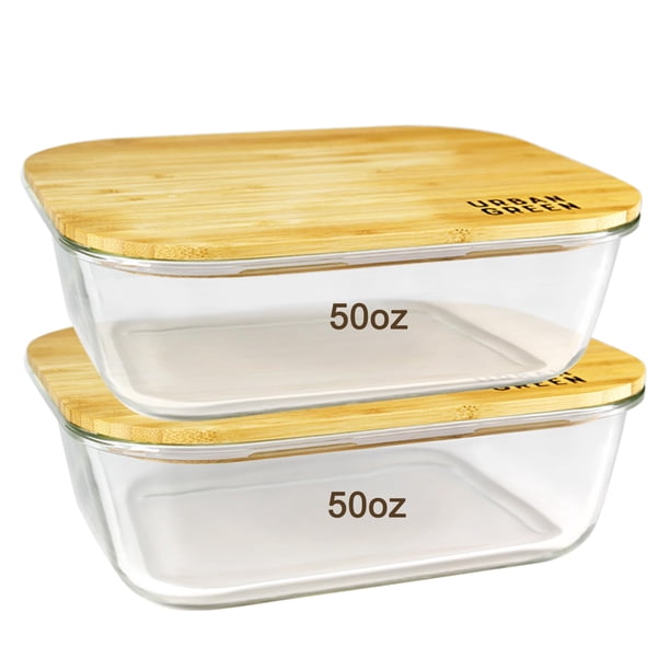 Contenedor de Alimentos Urban Green Paquete de 2 de 1475ml con Tapa de Bambú