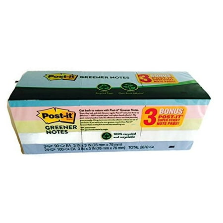 - Post-it, Post-it Greener Notes - 100% recycled and recyclable By 3M