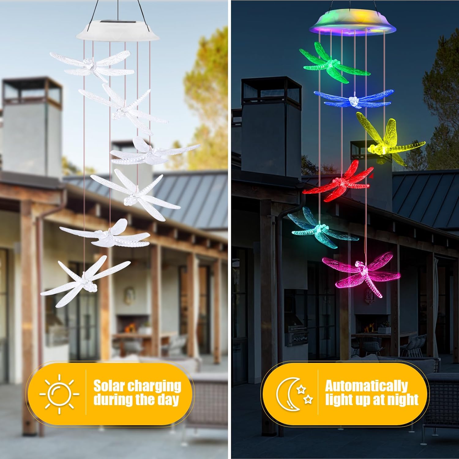 Qoosea Solar Dragonfly Wind Chimes Color Changing photo 3