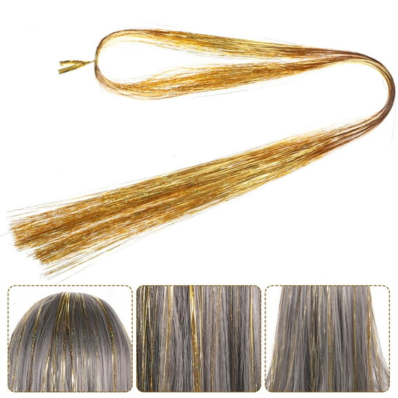 HAKIDZEL 6Pcs Golden Polyester Tinsel Hair Kit for Girls Add Highlights and Volume Everyday Use