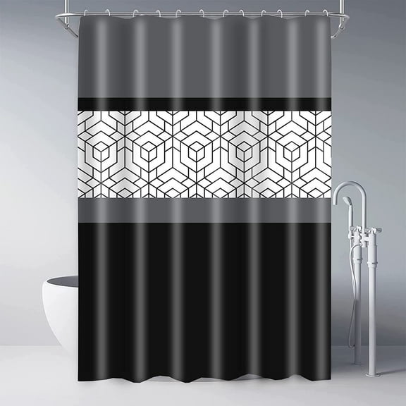 Extra Long 72"x84" Black and Gray Ombre Shower Curtain Modern Mid-Century Geometric Bathroom Curtain Abstract Moroccan Waterproof Bath Curtain with Hooks Machine Washable for Bathroom Decor