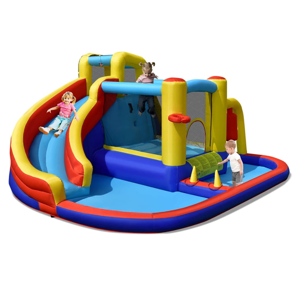 Aimee Lii 7-in-1 Inflatable Water Slide Bounce Castle with Splash Pool and Climbing Wall without Blower, Bounce House Water Slide for Kids