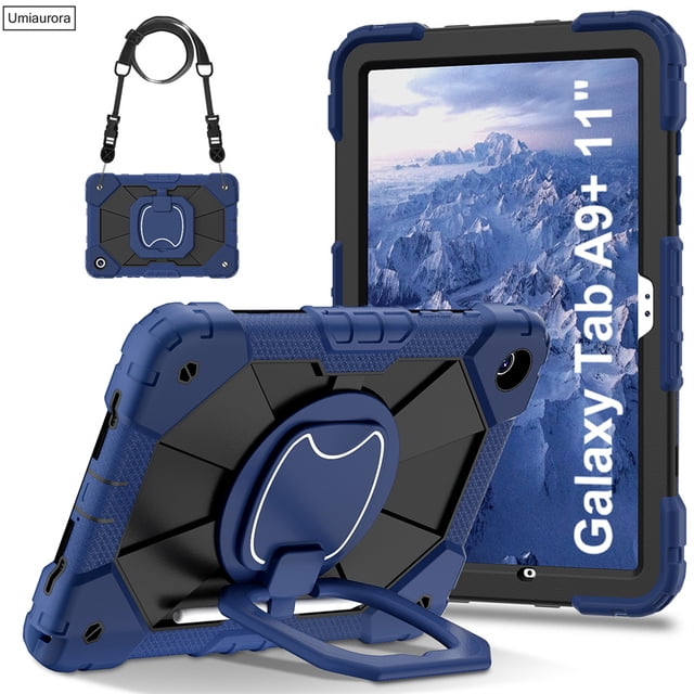 For Samsung Tab A9+ A9 Plus SM-X210 X110 A8 10.5 SM-X200 A7 Lite T220 Case Rotation Hand Ring Kids Stand Shockproof Tablet Cover Navy Blue Black Tab A8 10.5 inch