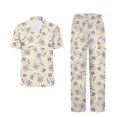 thumbnail image 5 of TSOVTHRID Blue Dandelion Lavender Print Pajama Set for Women Notch Collar Sleepwear with Long Pants Soft Lounge Set, L, 5 of 7