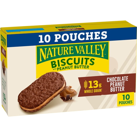 Nature Valley Biscuit Sandwiches, Chocolate Peanut Butter, Snack Bars, 10 Bars, 13.5 oz