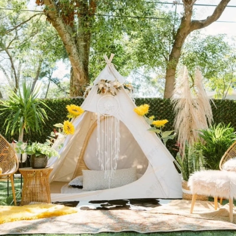 Outdoor Indian Pyramid Tent 3-4 Person Camping Tent with 300D Oxford Fabric Waterproof Luxury Glamping Tent for Family Camping & Outdoor Trips