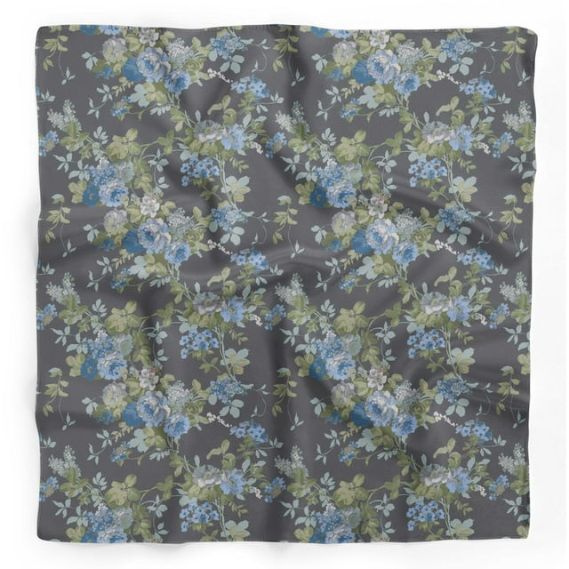 Bimba Gray Leaves & Blue Flower Floral Pure Silk Printed Head Bandanas Summer Neck Wrap Scarf 40 x 40 Inches