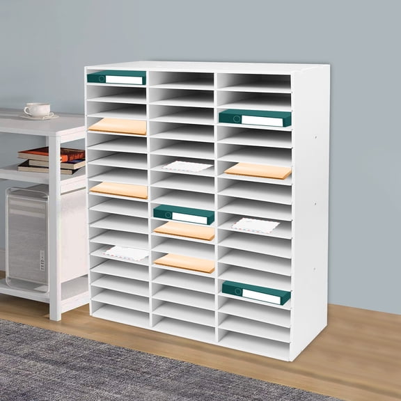 48 Slots Paper Mail Organizer 16 Tiers White Rectangular Tiered Shelf Home Library Office Classroom