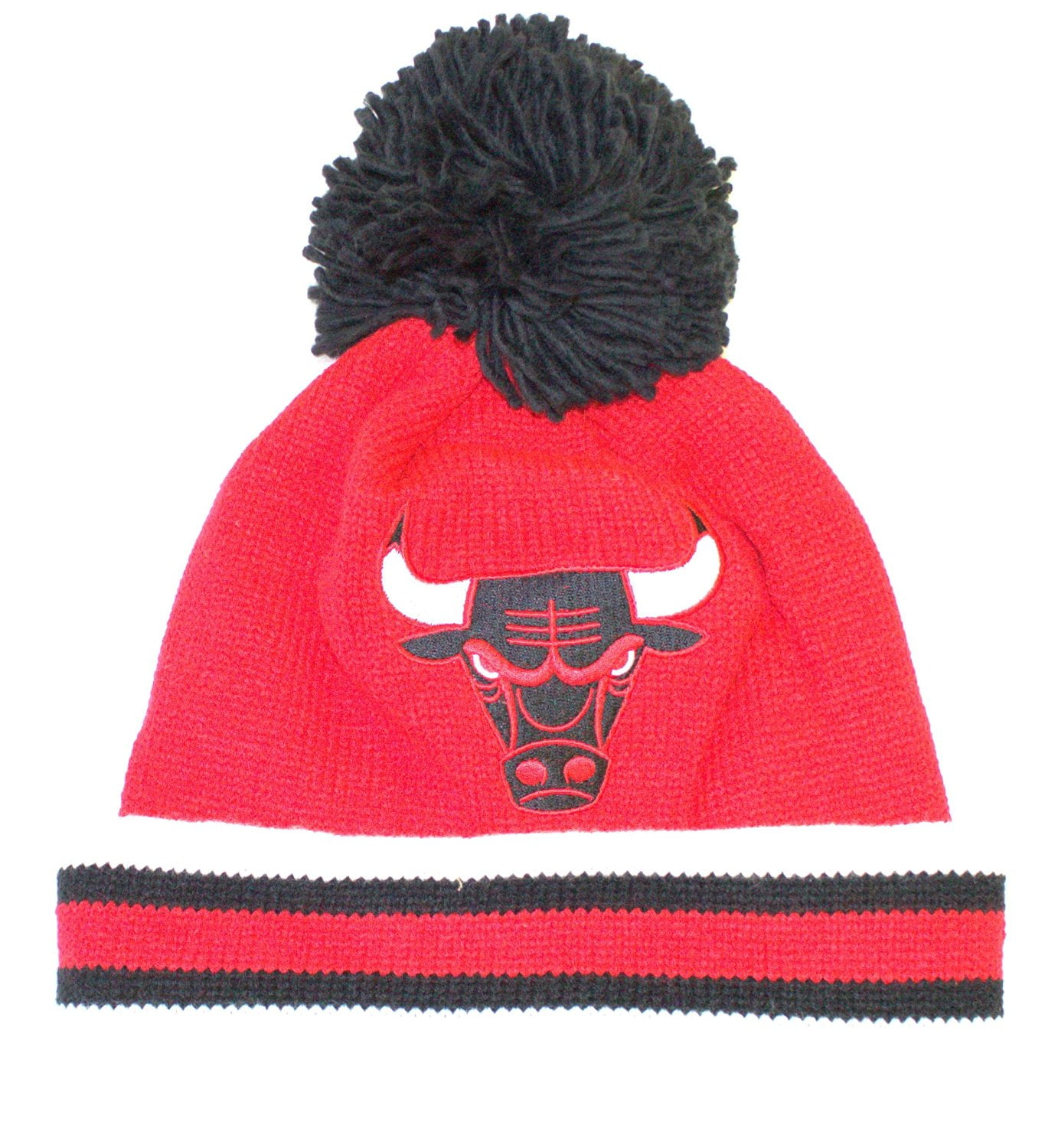 NBA Officially Licensed Chicago Bulls Mitchell & Ness Knit Reverse Colored Logo Cuffed Pom Beanie Hat Cap Lid by