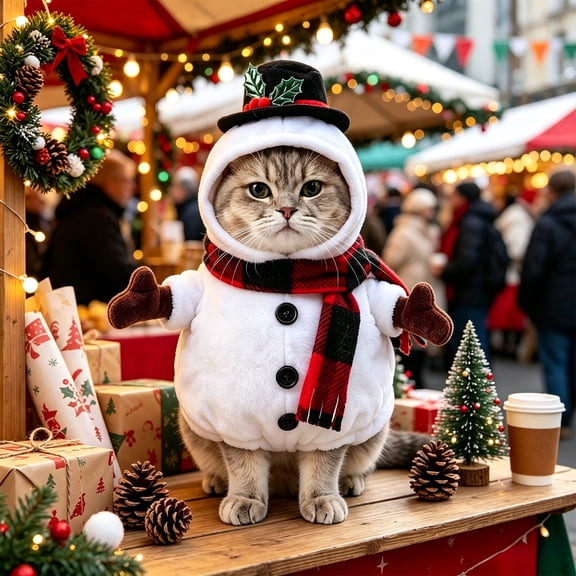 Christmas Snowman Pet Costume, Polyester Cute Cosplay Hoodie Outfit for Small Medium Cats Dogs, Festive Party Photo Prop Pet Christmas Clothing Accessory