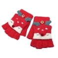 thumbnail image 2 of Jusqu'à 10 $ Gants Mitaines Rouges Hiver Enfants Gants Demi-Doigt Flip Flip Écriture Tricot Petit Renard Gants Chauds, 2 of 3