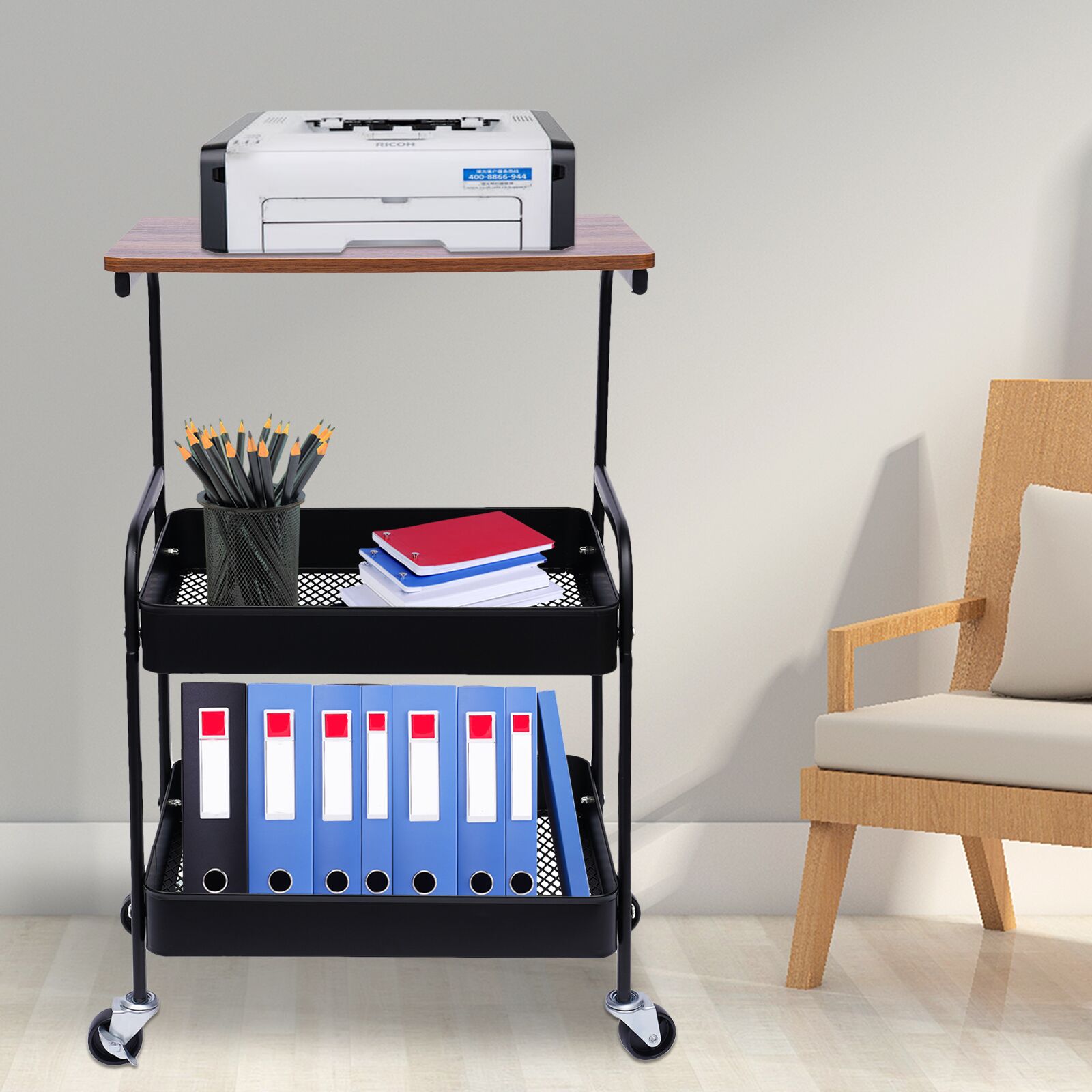 Loyalheartdy Mobile Printer Stand, 3 Tier Small Printer Table