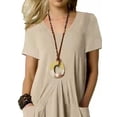 thumbnail image 3 of FASHIONWT Casual Style Cotton Linen Summer Short Sleeve Pockets Pullover T-Shirt Dress Women, 3 of 4