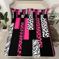 thumbnail image 2 of Manfei Chic Leopard Print Twin Sheet Sets for Female, Cheetah Zebra Animal Twin Fitted Sheet, Black Pink Geometric Flat Sheet, Super Cozy Room Decor, 3-Piece, 2 of 7