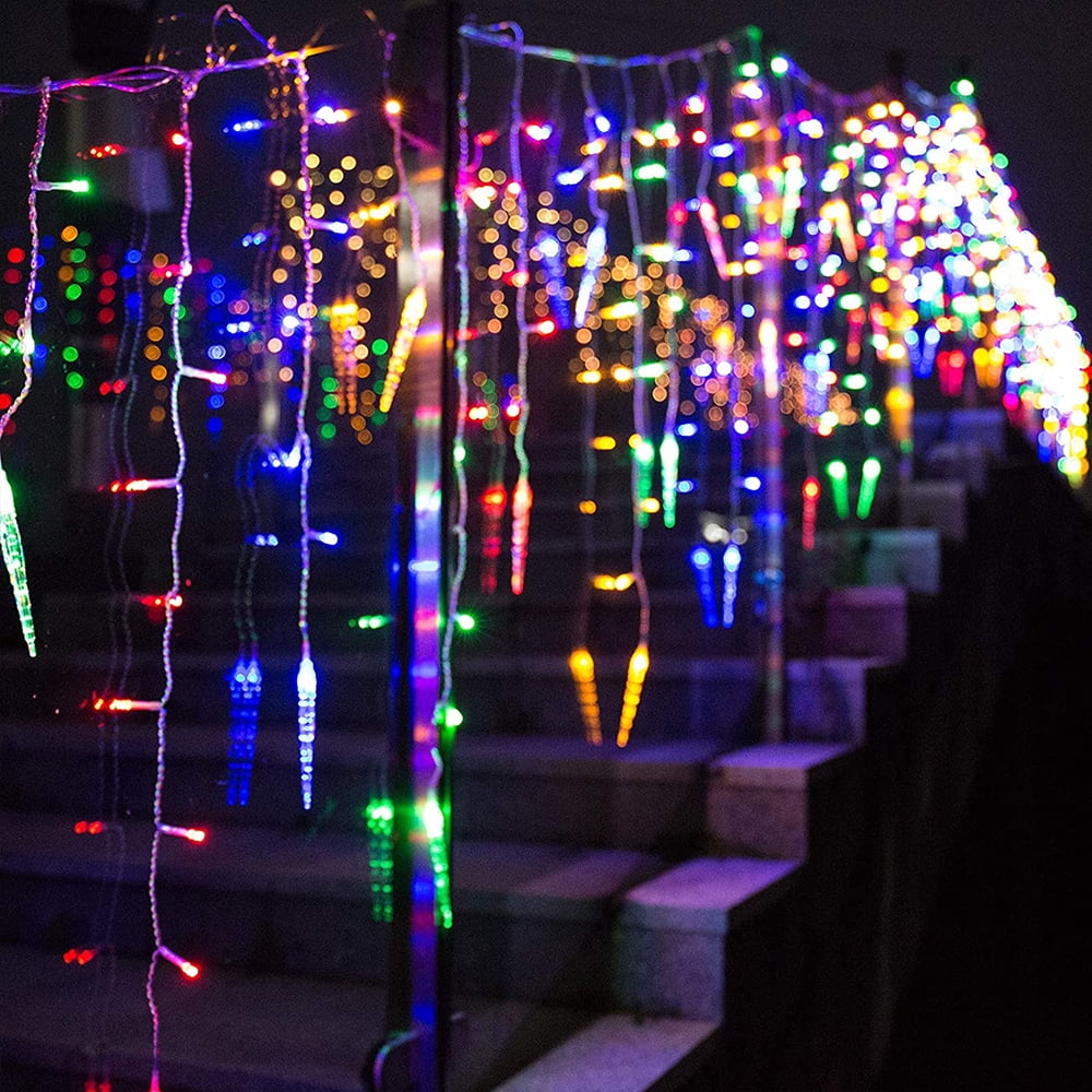 DONGPAI Christmas Icicle Lights, 11.5Ft 96 LED 8 Modes Icicle String Lights with 16 Drops Window Curtain Fairy Lights Outdoor Indoor for Christmas Wedding Holiday Decor