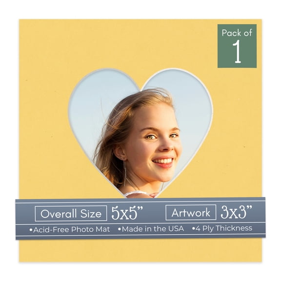 Light Orange Picture Frame Mat for 5x5 Inch Frames - Heart Opening for 3x3 Photos - 1 Mat