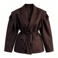 thumbnail image 5 of Hueook Cinched Jacket Baggy Coats Waist Slimming Tie Fall and Winter Waists Thin Loose V neck Coat Woman Brown S, 5 of 5