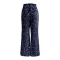 thumbnail image 4 of Women Sparkly Sequin Wide Leg Pants Shiny Elastic Drawstring Palazzo Pant Color Navy Size XL, 4 of 5